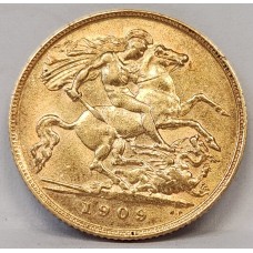 GREAT BRITAIN UK 1909 . HALF 1/2 SOVEREIGN . GOLD COIN